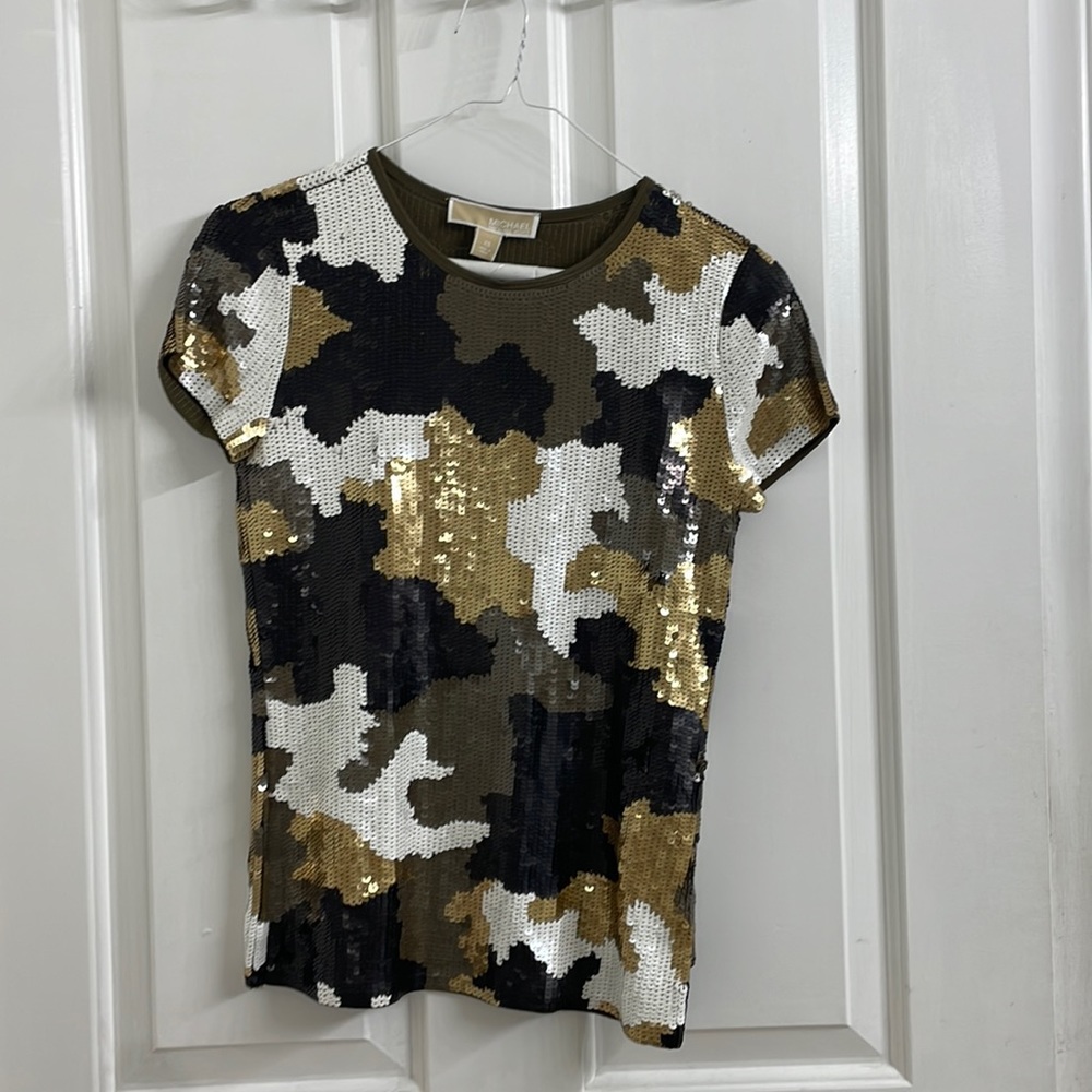 sequin camo top